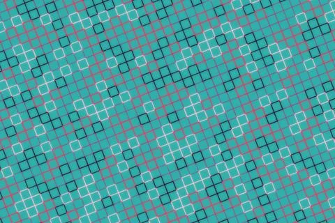 Blue geometric pattern with squares and lines on fabric Foto stock