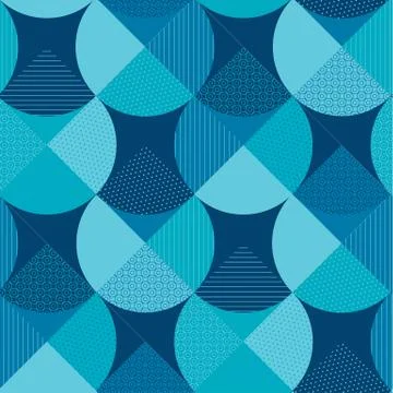 Blue geometric patterns patchwork. イラスト素材