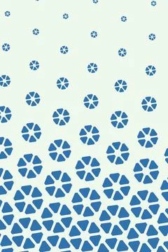 Blue geometric rosettes transition from small sparse marks to dense large f.. Stock Illustration