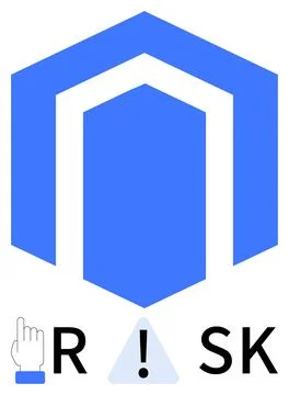 Blue geometric shape above text RISK with exclamation mark in warning triangl Stock Illustration