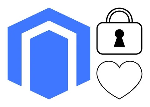 Blue geometric shape with keyhole padlock and heart, representing security .. Stock Illustration