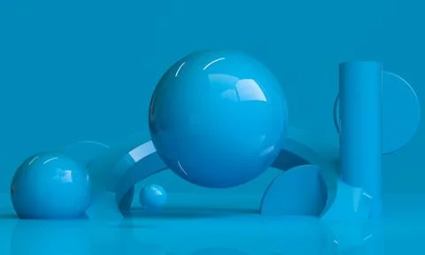Blue Geometric shape Minimalist abstract background, 3D render.. Stock Illustration