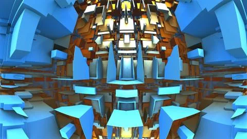 Blue geometric shapes floating in space, 3D Labyrinth or Maze Illustrazione stock