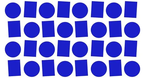 Blue geometric shapes pattern on white, Blue circles and rectangles design, M イラスト素材