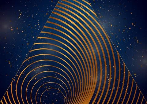 Blue geometric triangle with golden circular design abstract background Stock Illustration