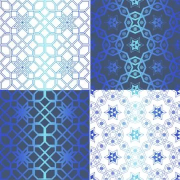 Blue geometrical seamless patterns. Stock Illustration