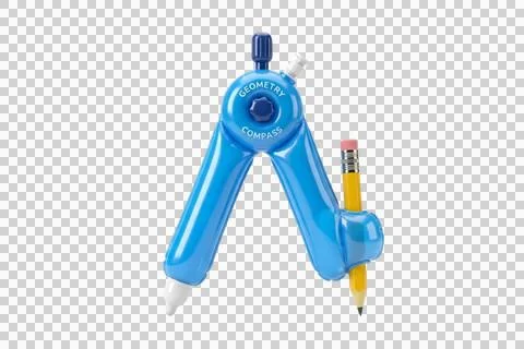 Blue geometry compass with yellow pencil tool for drawing circles education. Stock Illustration