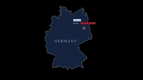Blue germany map with berlin city and coordinates, Stock Footage 284462210