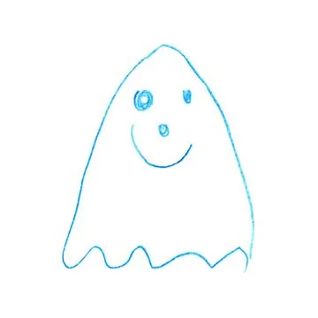 Blue Ghost Icon in Hand Drawn Style. Stock Illustration