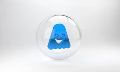 Blue Ghost icon isolated on grey background. Glass circle button. 3D render i Illustrazione stock