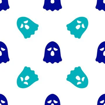 Blue Ghost icon isolated seamless pattern on white background. Happy Halloween Stock Illustration