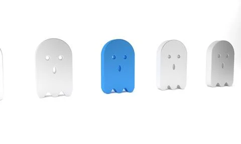 Blue Ghost icon isolated on white background. Minimalism concept. 3D render.. Stock Illustration