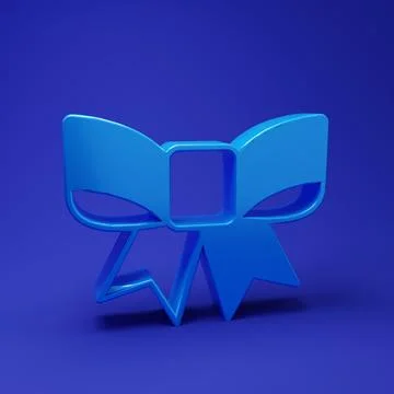 Blue Gift bow icon isolated on blue background. Minimalism concept. 3D rend.. Stock Illustration
