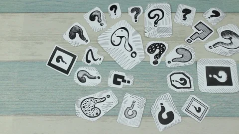 Blue gift box and question marks Stock Footage 90449051