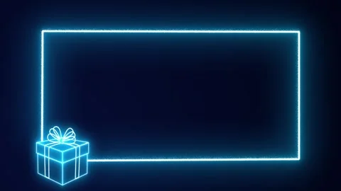 A blue gift box appears on a dark blue background, and a glowing blue frame Stock Footage 311474477