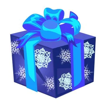Blue gift box with a bow with wrapped paper with the texture of snowflakes Stock Illustration