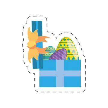 Blue gift box with easter eggs Stock Illustration