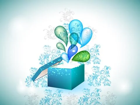Blue gift box with exploding swirls. Stockillustratie