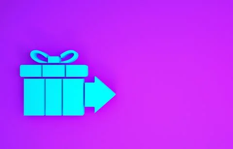 Blue Gift box icon isolated on purple background. Minimalism concept. 3d illu 스톡 일러스트