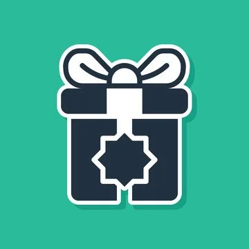 Blue Gift box icon isolated on green background. Holy month, Ramadan, Christmas Stock Illustration