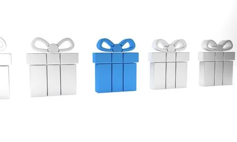 Blue Gift box icon isolated on white background. Minimalism concept. 3D ren.. 库存插图