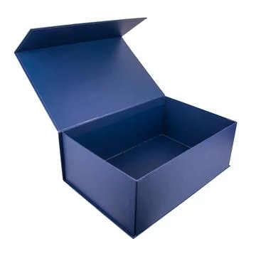 Blue, gift box, one open and isolated on white background Foto stock