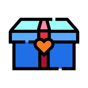 Blue gift box with orange heart symbol Stock Illustration