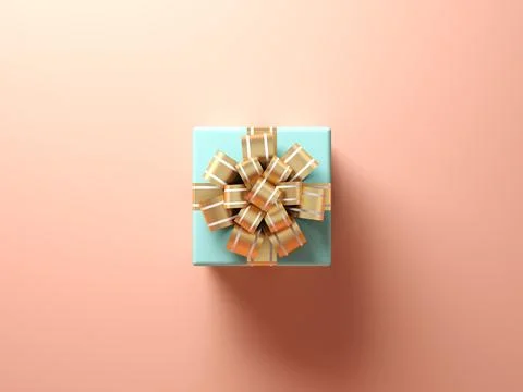 Blue gift box on pink background 3d rendering Stock Photos
