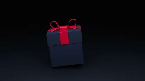 Blue gift box with red bow falls on black background. Man's present. Stock Footage 159857214