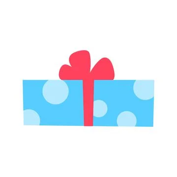 Blue gift box with red bow flat icon. Stock Illustration