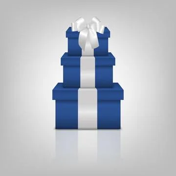 Blue Gift Box Tower with White Ribbon. Stacked Blue Present Boxes, Luxury Gift Illustrazione stock