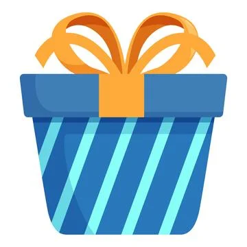 Blue gift box wrapped with diagonal stripes and orange ribbon bow Stock Illustration