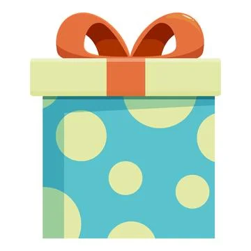 Blue gift box wrapped with orange ribbon and decorated with yellow polka dots Stock Illustration