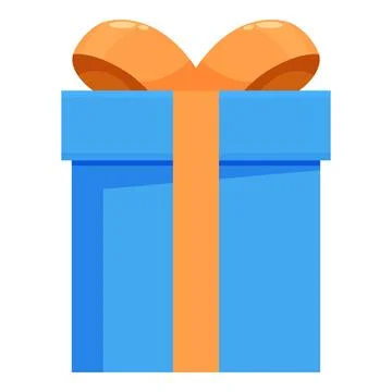 Blue gift box wrapped with orange ribbon and bow Stock Illustration