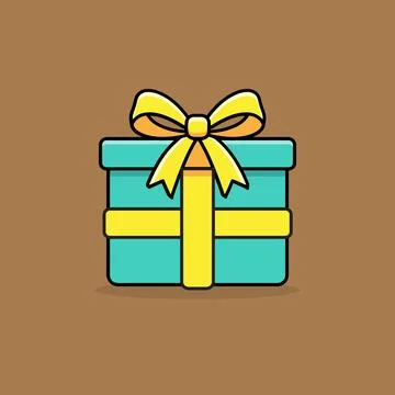 Blue gift box with yellow bow and ribbon on brown background for New Year, .. Stock Illustration