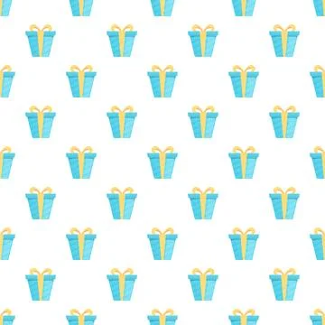 Blue gift boxes pattern with yellow ribbons 스톡 일러스트