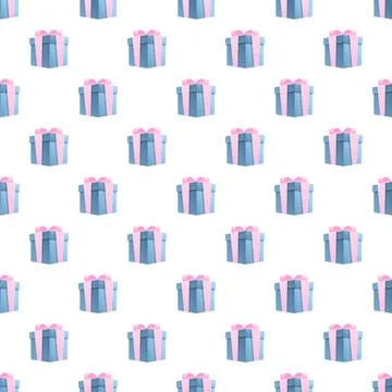 Blue gift boxes with pink ribbons seamless pattern Stock Illustration