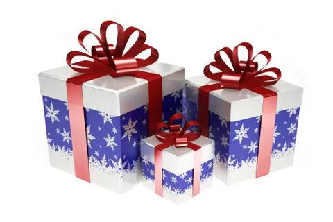 Blue gift boxes with red ribbon isolated on white background Stock Illustration