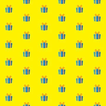 Blue Gift boxes with red ribbon seamless pattern vector with yellow backgroun Stock Illustration