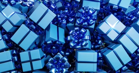 Blue gift boxes with ribbons falling on green screen. Video transition Video stock 287920812