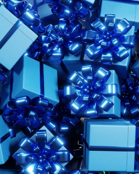 Blue gift boxes with ribbons falling on green screen. Video transition Stock-Footage 287925625
