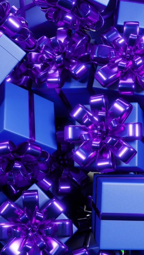 Blue gift boxes with ribbons falling on green screen. Video transition Video stock 287933589