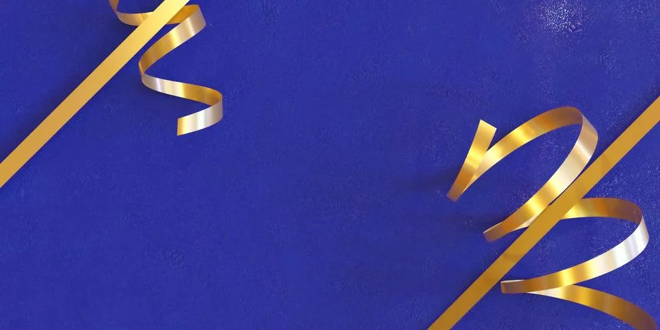 Blue gift present background design wallpaper with golden ribbon 3d render Stock Illustration