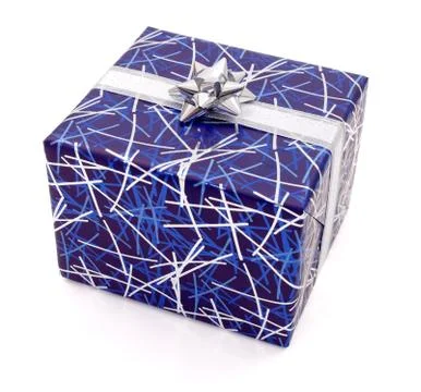 Blue gift on white Stock Photos