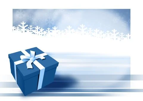 Blue gift with winter background Stock Illustration