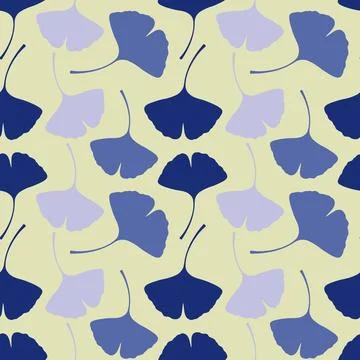 Blue ginkgo leaves pattern on soft beige background.  Иллюстрация