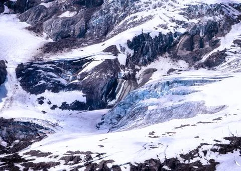 Blue Glacier on Mt Rainier from the Skyline Trail in Rainier National Park Stock Photos