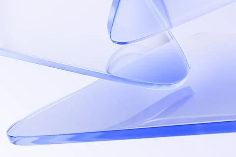 Blue glass 3d background with floating transparent triangles overlapping. Render Illustrazione stock