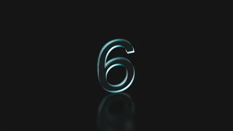 A blue glass 6 on a black background with a reflection, animation. 3D render Stock Footage 344346371