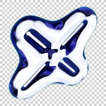 Blue Glass Abstract Cross 3D Shape Isolated on Transparent Background Stock Illustration